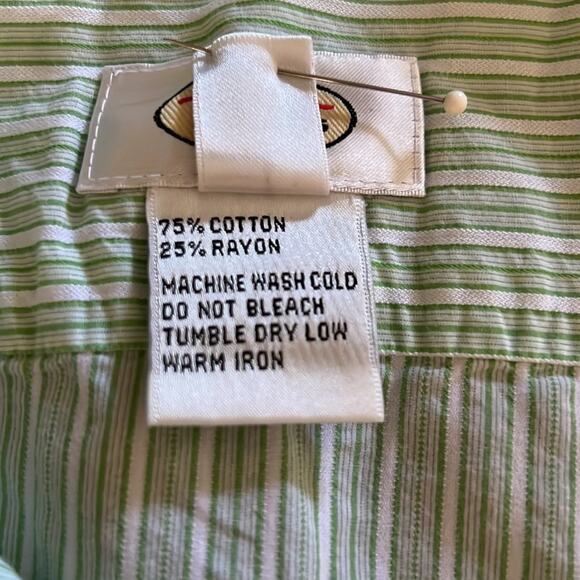 Talbots Green & White Striped Blouse Woman Size Small Button Up 3/4 Sleeves - Picture 6 of 8